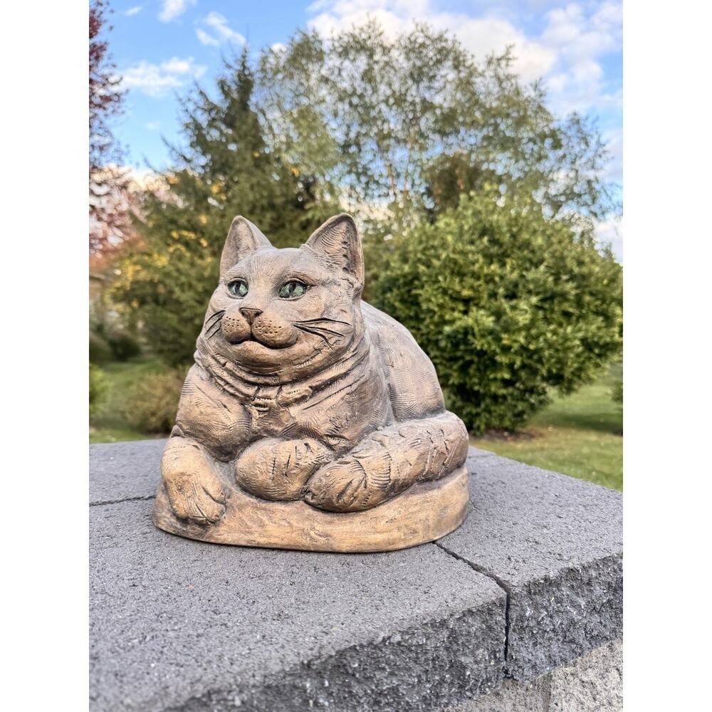 Telle M. Stein Cat Art Sculpture Signed by Artist Composite Resin 11”H X 12”W